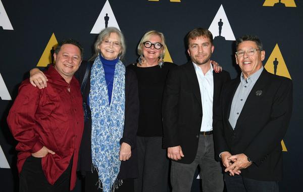 (L-R) Actors Scott Schwartz, Melinda Dillon, production designer Reuben Freed, costume designer Mary E. McLeod and actor Peter Billingsley in Beverly Hills, California, on December 10, 2018. VALERIE MACON / AFP