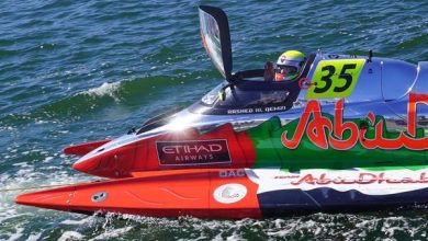 زورق أبوظبي 35. الصورة من الحساب الرسمي لـAbuDhabi Powerboat Team على منصة x (تويتر سابقًا)