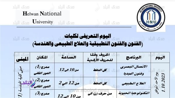 حلوان الأهلية تعلن عن اليوم التعريفي لكليات الفنون والفنون التطبيقية والعلاج الطبيعي والهندسة
