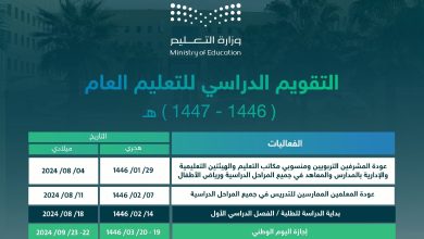 جدول التقويم الدراسي 1446 ومواعيد بداية ونهاية العام الدراسي
