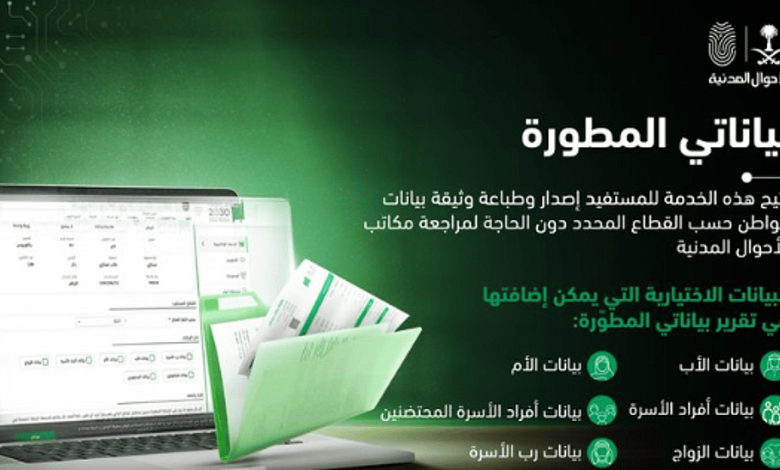 الأحوال المدنية توضح المزايا المتاحة بخدمة «بياناتي المطورة»