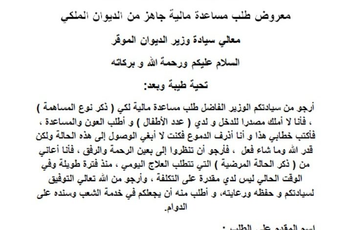 معروض مساعدة مالية سريعة من الديوان الملكي لسداد الديون والعلاج والحصول على المساعدة المالية