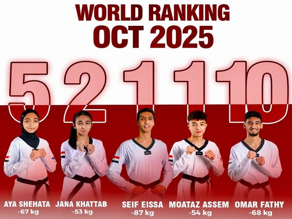 وزير الرياضة يهنئ أبطال التايكوندو بتصدر التصنيف العالمي