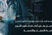 إصدار مرسوم بقانون اتحادي بتعديل بعض أحكام قانون التبرع وزراعة الأعضاء والأنسجة