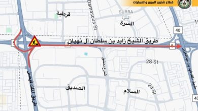 إغلاق الدائري الخامس باتجاه السالمية للصيانة وتركيب لوحات إرشادية