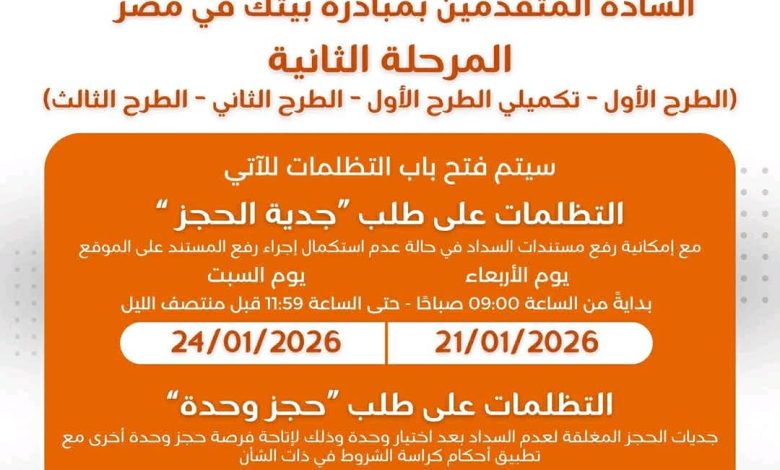 مبادرة بيتك في مصر تفتح باب التظلمات للمرحلة الثانية غدا